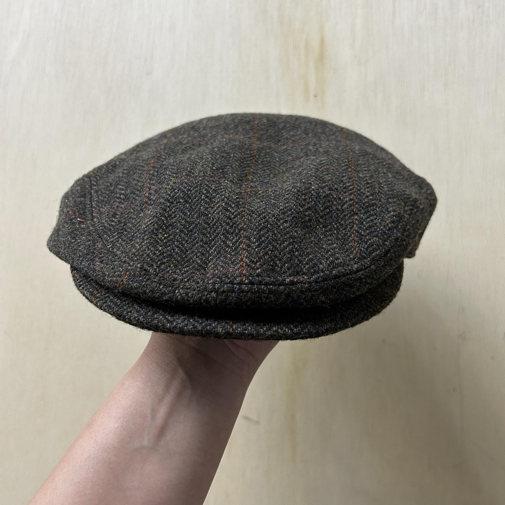 Jos. A. Bank Hat Cap Fitted Mens Medium Brown Herringbone Tweed Wool Flat Lined